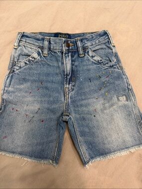 Polo by Ralph Lauren Light Blue Denim Kids Shorts with Paint Splatters